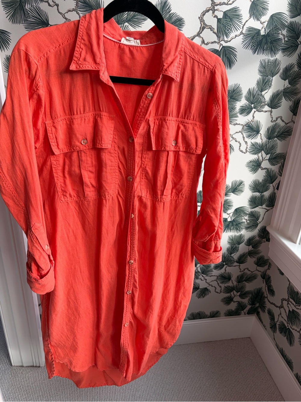 Pilcro Orange Button-Down Utility Shirt Dress